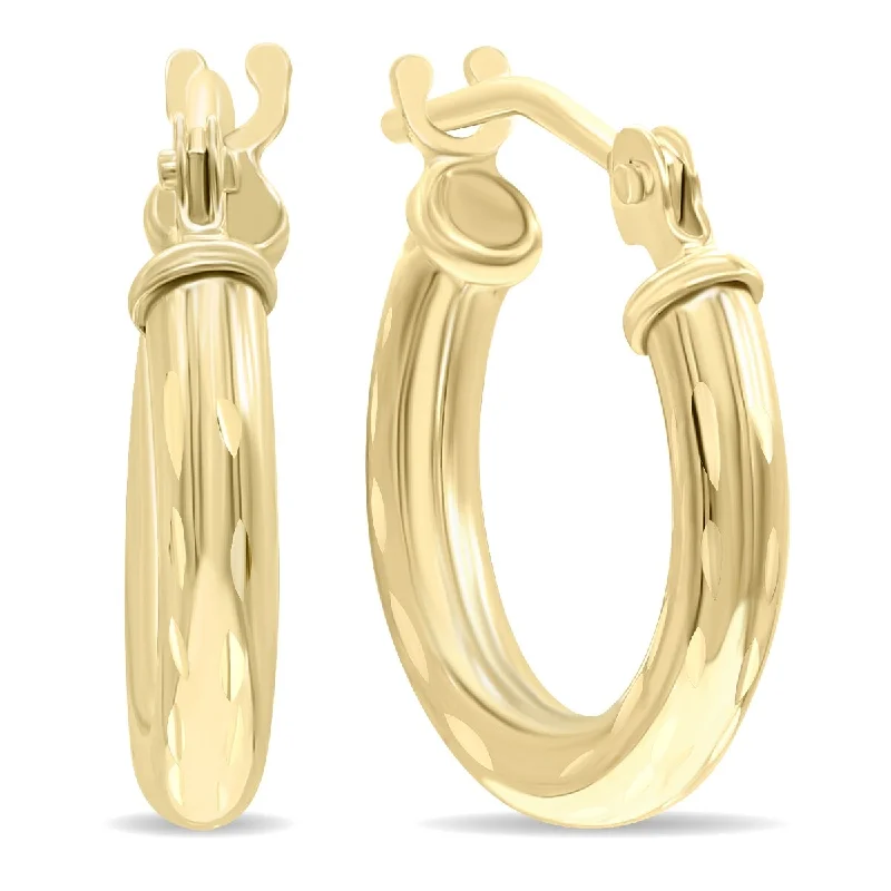 Hoop earrings with resin accents for a bold and colorful design-Marquee Jewels 14K Yellow Gold Shiny Diamond Cut Engraved Hoop Earrings (14mm)