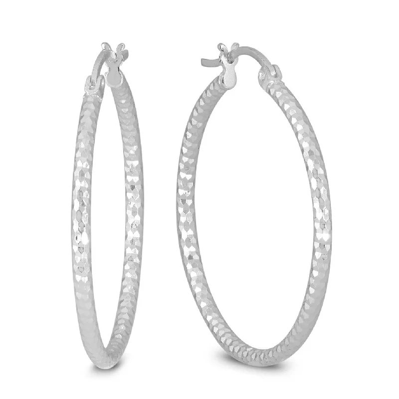 Best hoop earrings with geometric triangle shapes for a modern, chic design-Marquee Jewels .925 Sterling Silver 30 mm Diamond-Cut Hoop Earrings