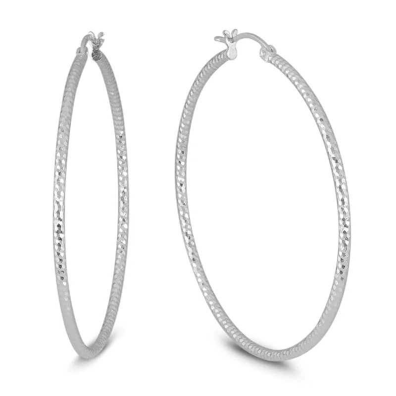 Best hoop earrings with satin ribbons for a soft, feminine appearance-Marquee Jewels .925 Sterling Silver 50 mm Diamond-Cut Hoop Earrings