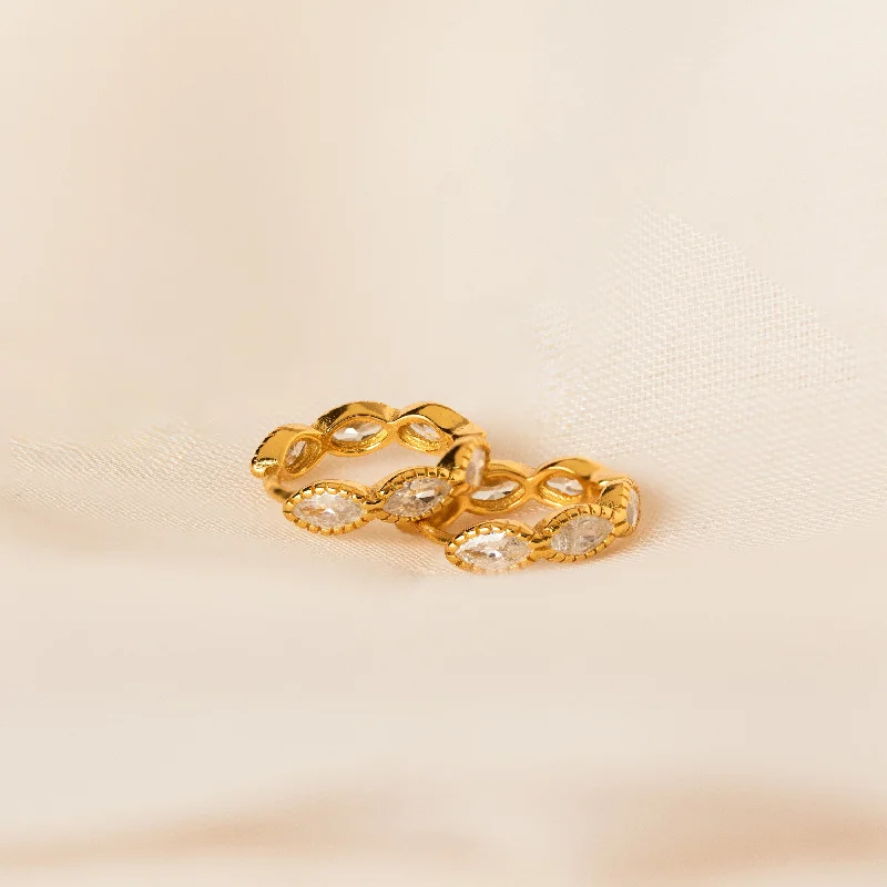 Hoop earrings with textured finishes for a vintage and classic style-Marquise Inlay Huggies