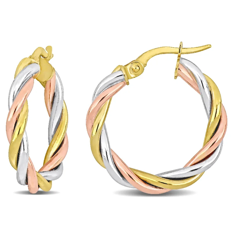 Hoop earrings with oversized pearl accents for a statement-making look-Miadora 10K 3-Tone (White Yellow Pink Gold) 21mm Hoop Earrings