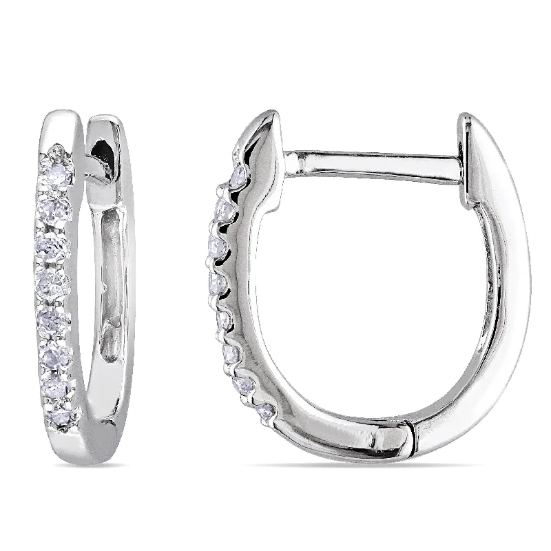 Best hoop earrings with floral designs for a feminine and delicate look-Miadora 10k White Gold 1/10ct TDW Diamond Huggie Hoop Earrings - 12.7 mm x 1.5 mm x 11.5 mm - 12.7 mm x 1.5 mm x 11.5 mm