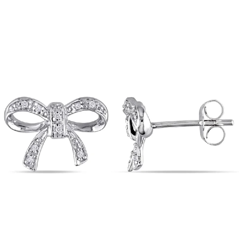 Best hoop earrings with geometric shapes for a modern and artistic appeal-Miadora 10k White Gold Diamond Accent Bow Earrings