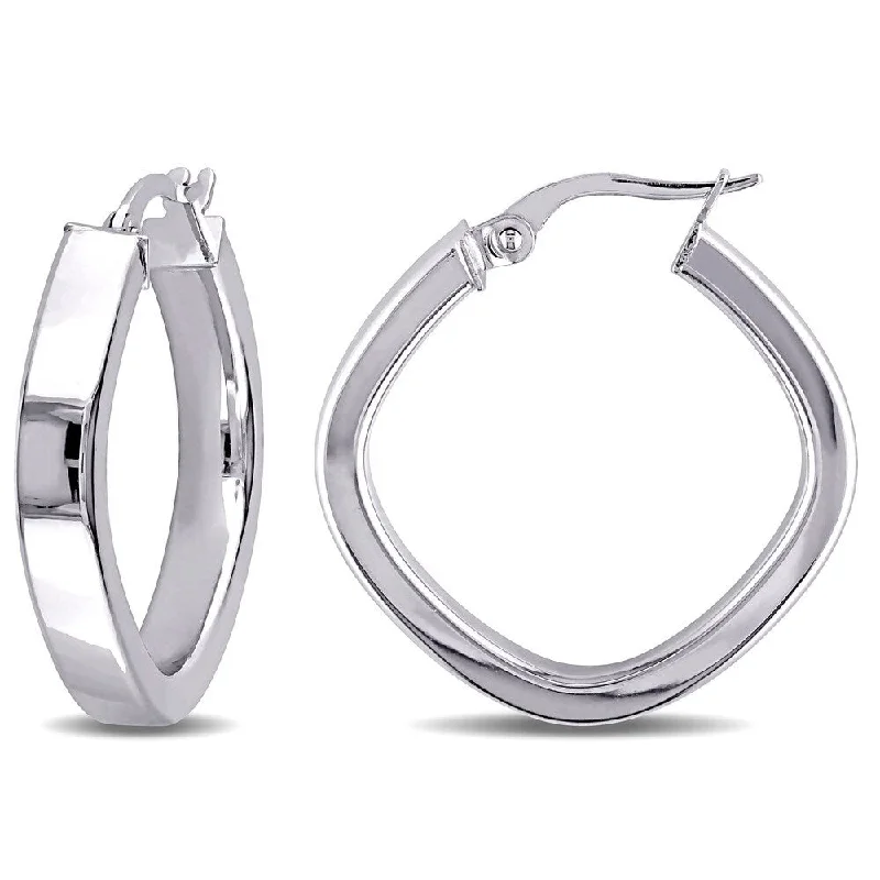 Best hoop earrings with angel wing accents for a spiritual and meaningful design-Miadora 10k White Gold Square Geometric Italian Hoop Earrings