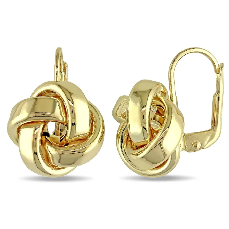 Hoop earrings with faceted crystals for added sparkle and shine-Miadora 10k Yellow Gold Italian Love Knot Leverback Earrings