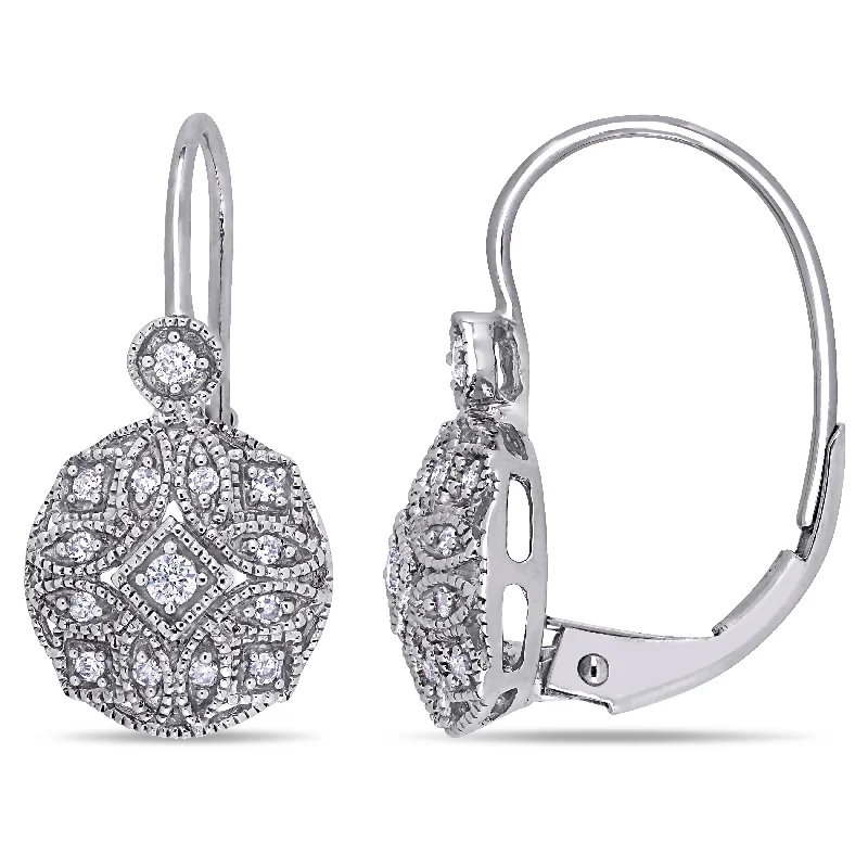 Hoop earrings with artistic filigree designs for an intricate, delicate finish-Miadora 14k White Gold 1/6ct TDW Diamond Earrings - 19.7 mm x 9.6 mm x 14 mm - 19.7 mm x 9.6 mm x 14 mm