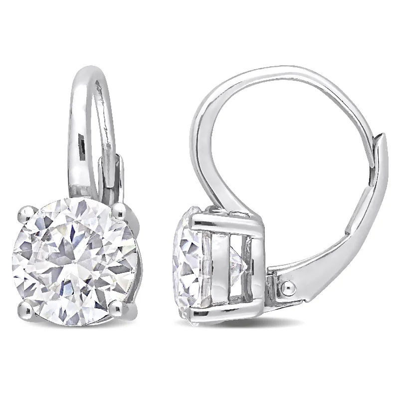 Lightweight hoop earrings for comfortable and all-day wear-Miadora 3 1/5ct DEW Moissanite Solitaire Drop Leverback Earrings in Sterling Silver