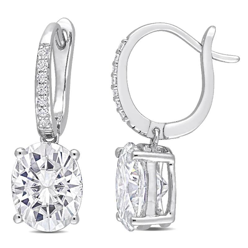 Hoop earrings with oversized designs for a bold, fashion-forward statement-Miadora 5 1/5ct DEW Oval-cut Moissanite Drop Leverback Earrings in Sterling Silver