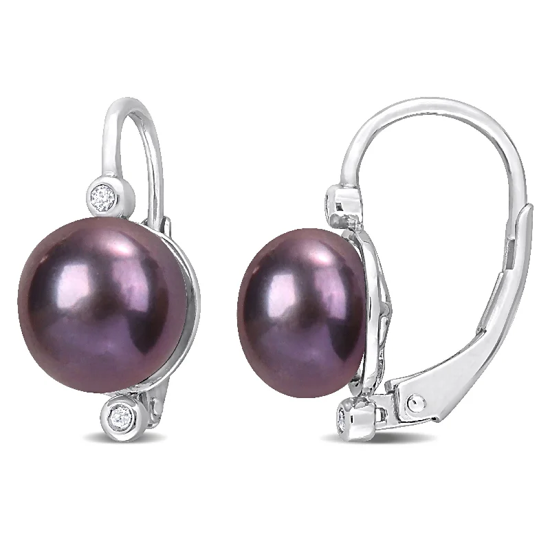 Medium hoop earrings for an everyday look with the perfect balance of style-Miadora 8-8.5mm Black Cultured Freshwater Pearl Diamond Accent Earrings Sterling Silver