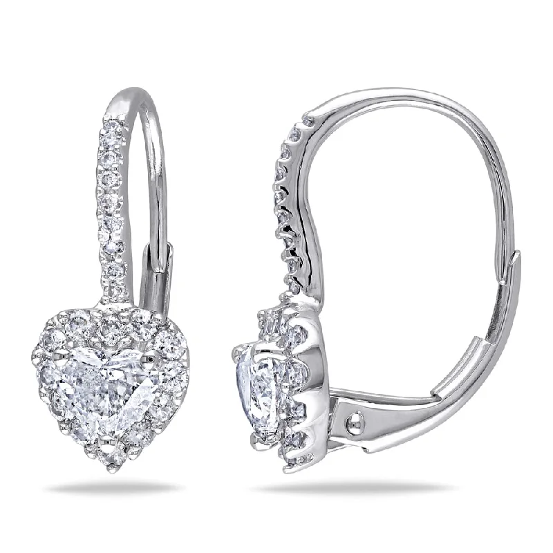 Best hoop earrings with textured silver for a rustic and organic finish-Miadora Signature Collection 14k White Gold 1ct TDW Diamond Heart Earrings