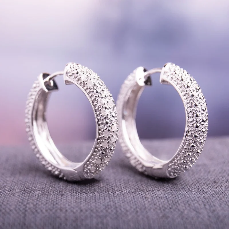 Hoop earrings with resin accents for a bold and colorful design-Miadora Sterling Silver 1/2ct TDW Diamond Hoop Earrings - 23.4 mm x 4.4 mm - 23.4 mm x 4.4 mm