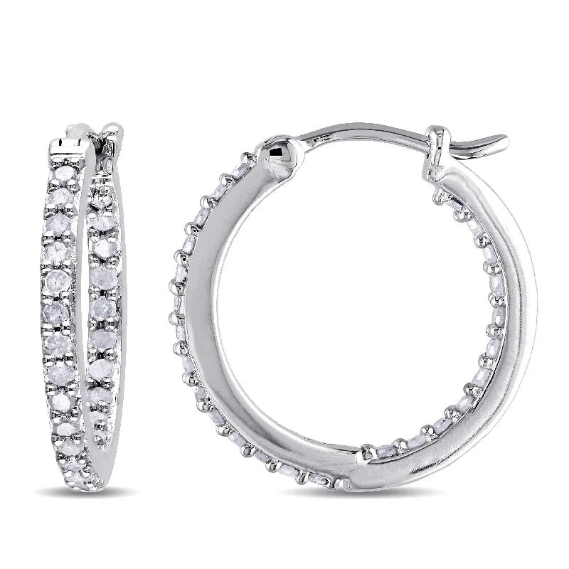 Hoop earrings with enamel stripes for a colorful and eye-catching design-Miadora Sterling Silver 1/2ct TDW Diamond Inside Outside Hoop Earrings - 18 mm x 1.8 mm x 18 mm - 18 mm x 1.8 mm x 18 mm