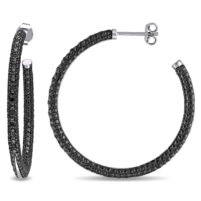 Best hoop earrings with matching bracelets for a coordinated jewelry set-Miadora Sterling Silver 1/4ct TDW Black Diamond Hoop Earrings - 39.4 mm x 2.9 mm x 39.4 mm - 39.4 mm x 2.9 mm x 39.4 mm