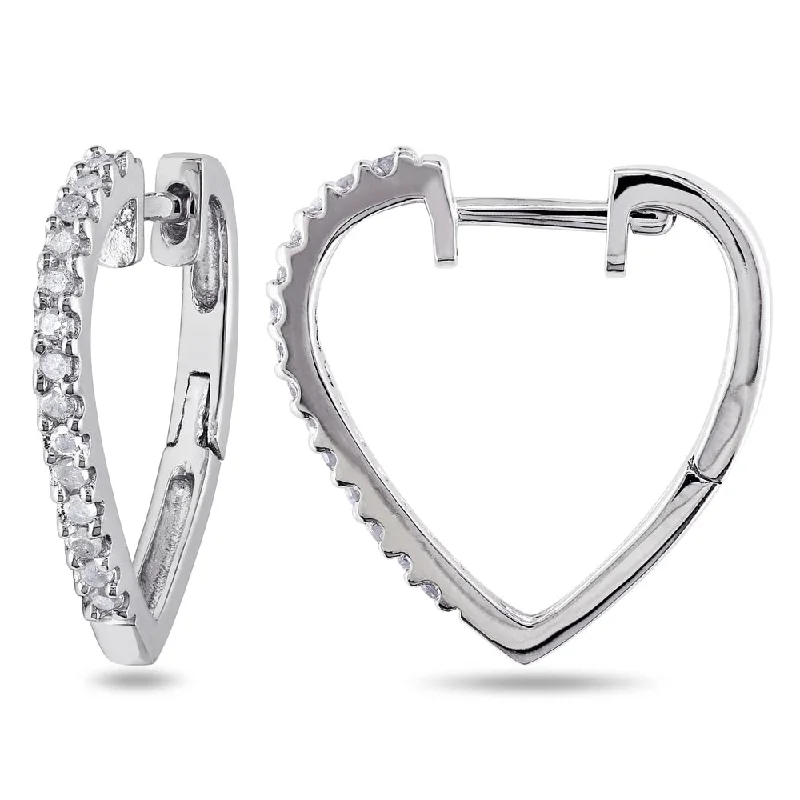 Hoop earrings with textured gold for a refined and sophisticated aesthetic-Miadora Sterling Silver 1/4ct TDW Diamond Heart Hoop Earrings