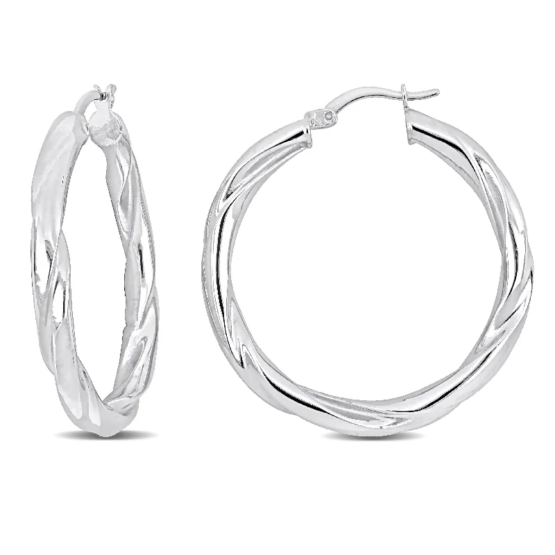 Best hoop earrings with custom engravings for a personalized and meaningful gift-Miadora Sterling Silver 37mm Round Twist Hoop Earrings