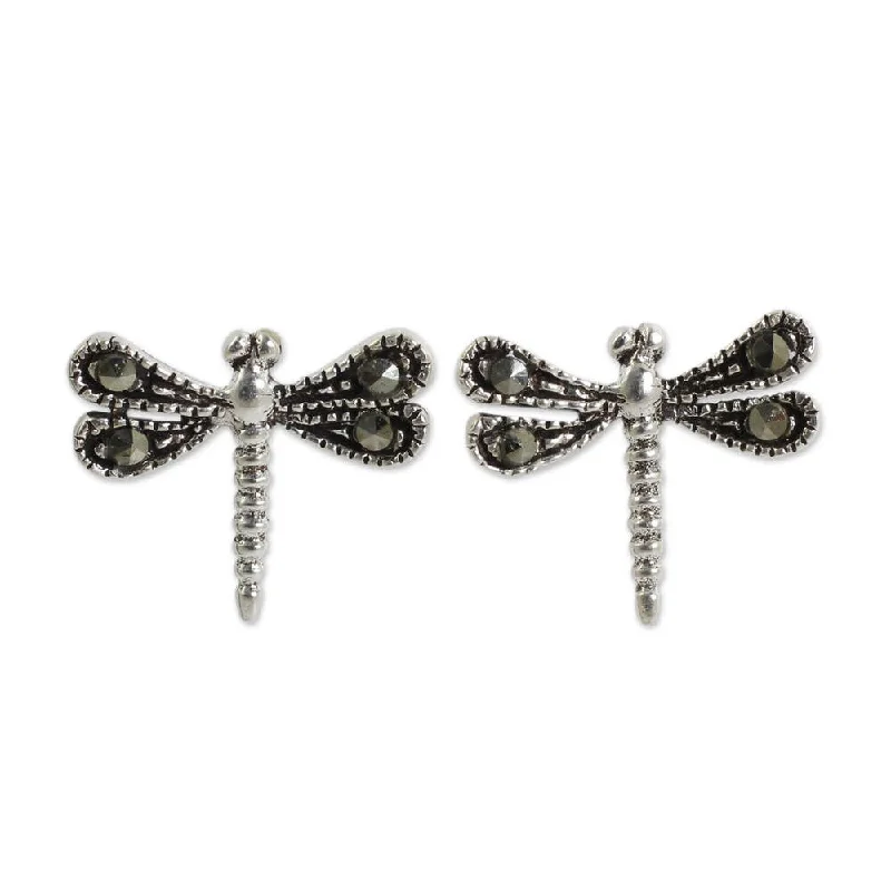 Best hoop earrings with vintage coins for a retro, antique-inspired style-NOVICA Handmade Sterling Silver Petite Dragonflies Marcasite Earrings (Thailand)