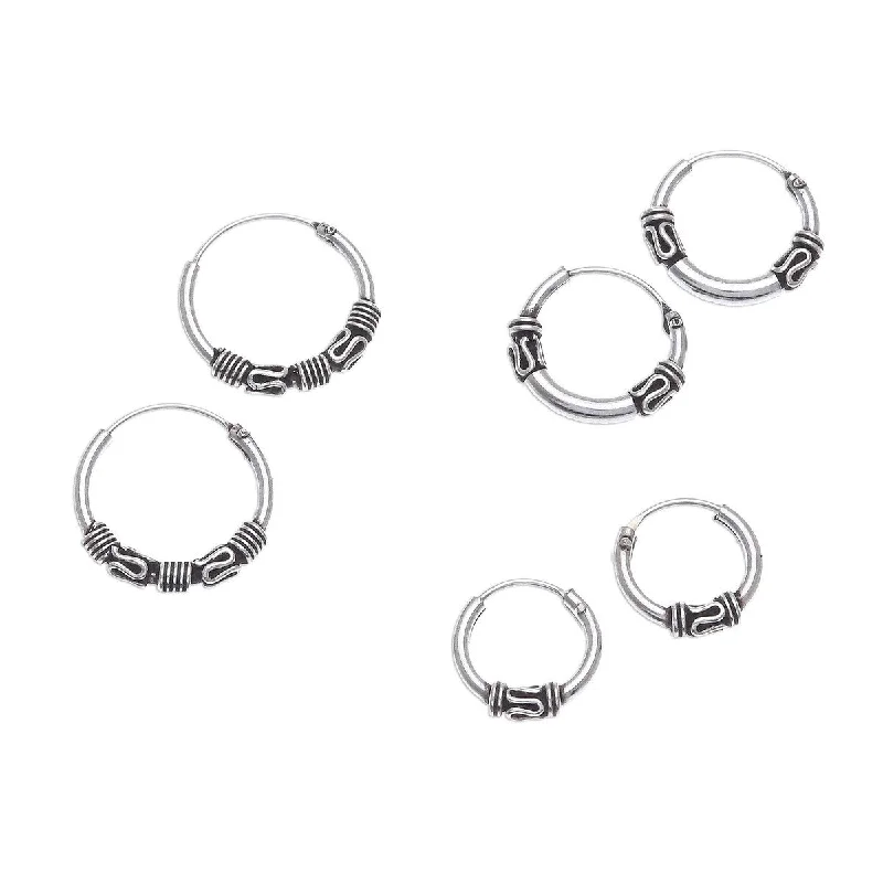 Hoop earrings with removable pendants for a versatile and customizable accessory-NOVICA Thai Tradition, Sterling silver hoop earrings (set of 3)