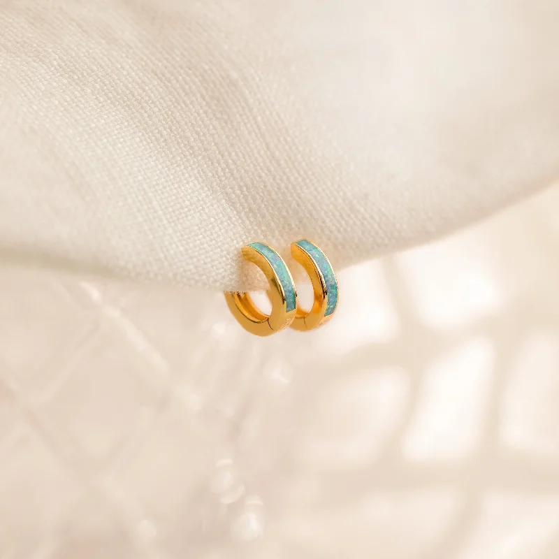 Lightweight hoop earrings for comfortable and all-day wear-Ocean Opal Inlay Huggies