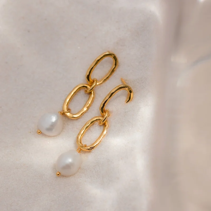 Hoop earrings with a matte black finish for a sleek, edgy vibe-Pearl Drop Link Studs