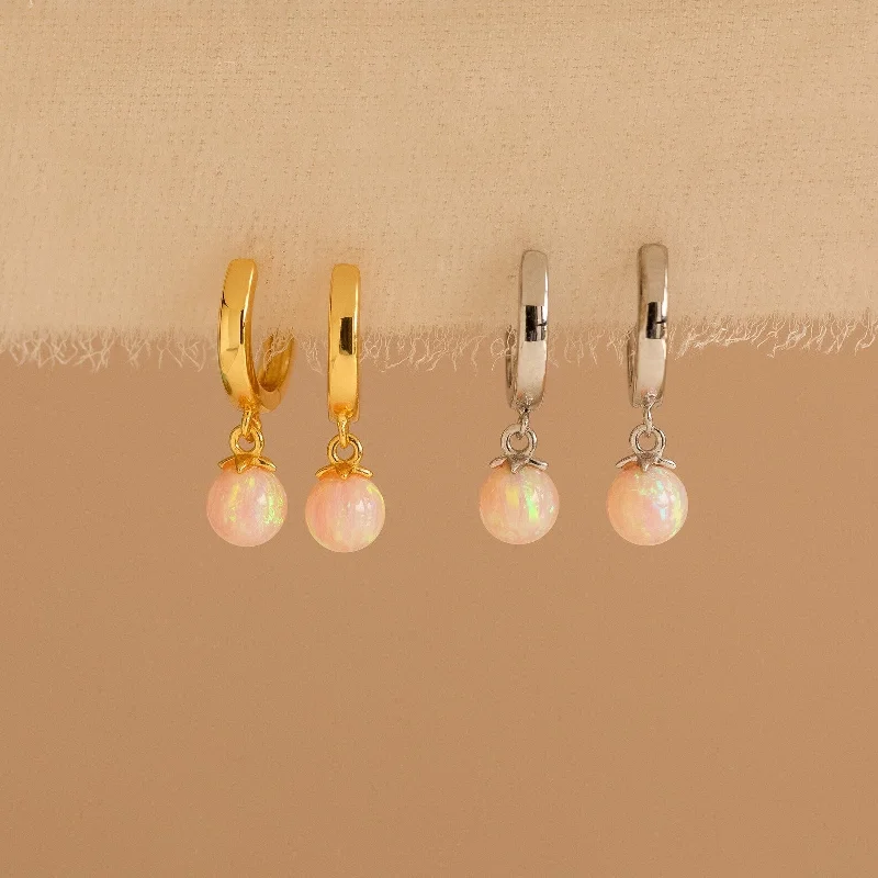 Hoop earrings with satin finishes for a smooth and elegant appearance-Pink Opal Drop Huggies