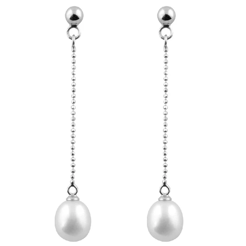 Hoop earrings with a chunky design for a bold and trendy statement-Sterling Silver Dangling Ball Freshwater Pearl Earrings (7-8mm)