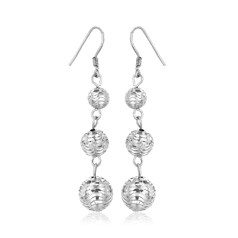 Best hoop earrings with asymmetrical designs for a fashion-forward, avant-garde look-Sterling Silver Layered Textured Ball Dangling Earrings