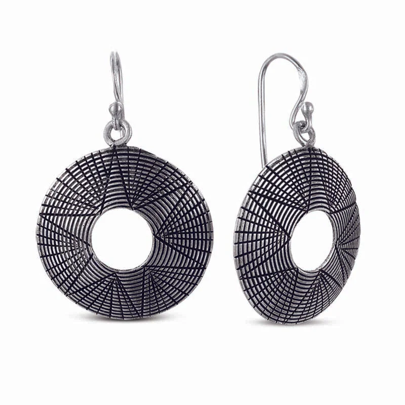 Hoop earrings with textured finishes for a vintage and classic style-STERLING SILVER OXIDEZED DANGLE EARRINGS