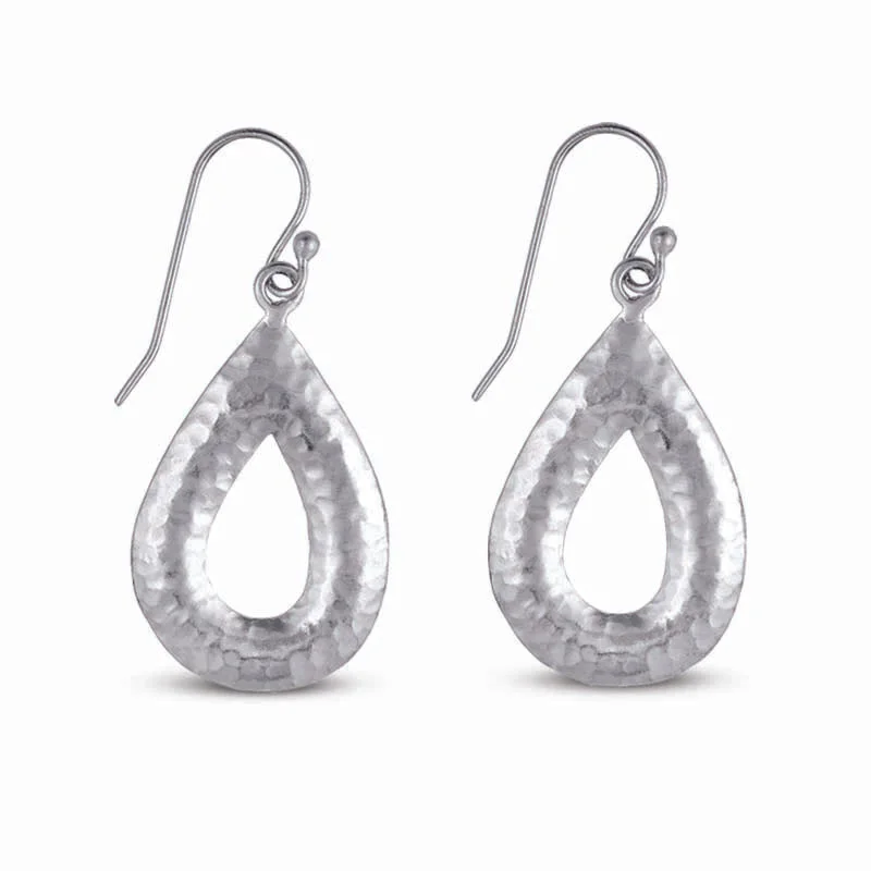 Hoop earrings with floral motifs for a feminine and nature-inspired look-STERLING SILVER TEARDROP HAMMERED EARRINGS