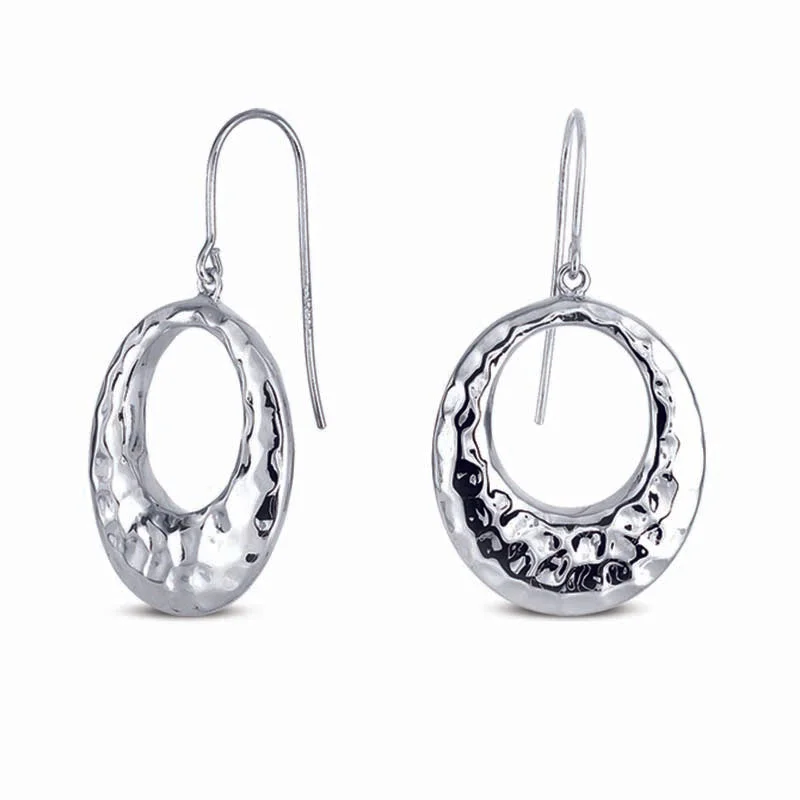 Hoop earrings with gold accents for a warm, elegant statement piece-STERLING SILVER HIGH POLISH HAMMERED EARRINGS