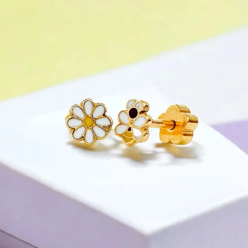 Hoop earrings with cut-out designs for a creative and lightweight effect-Tiny Kid's Bee Flower Earrings, Thailand