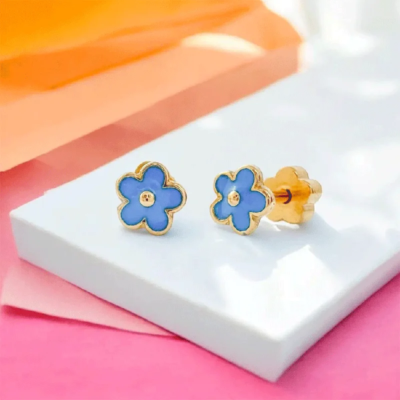 Hoop earrings with intricate designs for a unique and artistic appearance-Tiny Kid's Blue Daisy Earrings, Thailand