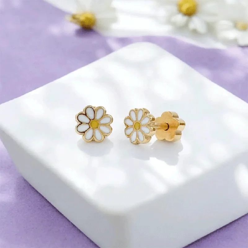 Large hoop earrings for a bold and statement-making fashion accessory-Tiny Kid's White Daisy Earrings, Thailand