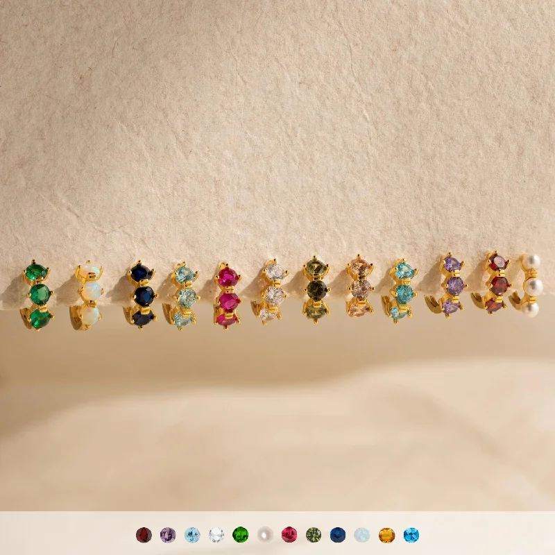 Best hoop earrings with gold for a luxurious and timeless look-Triple Birthstone Huggies