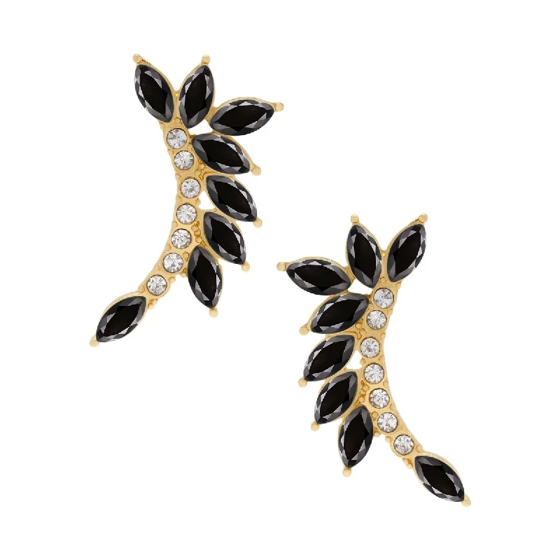 Hoop earrings with abstract wirework for an artistic, unique look-Victoria Townsend Gold Plated Black Marquise & Clear Round Crystal Climber Earrings