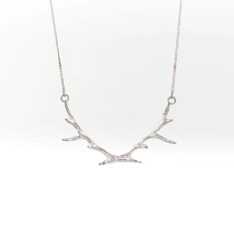 Layered necklaces and pendants for a trendy and fashionable stacked look-Large Silver Antler Necklace