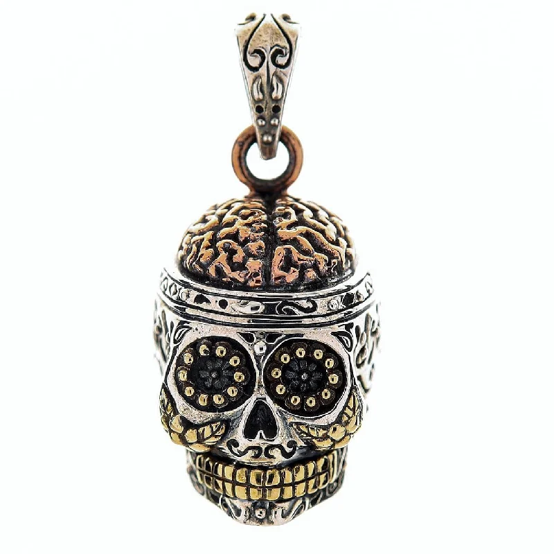 Beautiful necklaces and pendants with moon and star charms for a dreamy effect-Sterling Silver Brain Mexican Sugar Skull Pendant