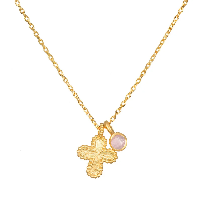 Necklaces and pendants with abstract shapes for a modern, creative appearance-Compassionate Faith Rose Quartz Cross Necklace