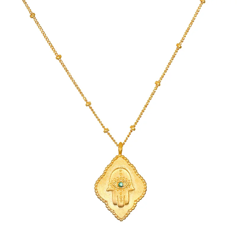 Stunning necklaces and pendants with ruby gemstones for a luxurious red hue-Cradled in Protection Gold Hamsa Necklace