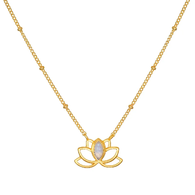 Beautiful necklaces and pendants with diamond halo settings for extra brilliance-Cultivate Intuition Lotus Moonstone Necklace