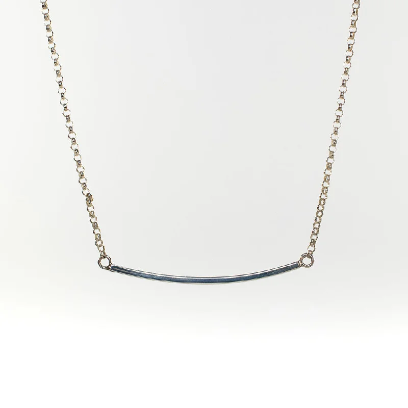 Simple necklaces and pendants with tiny charms for a delicate and casual vibe-Silver Curved Bar Necklace