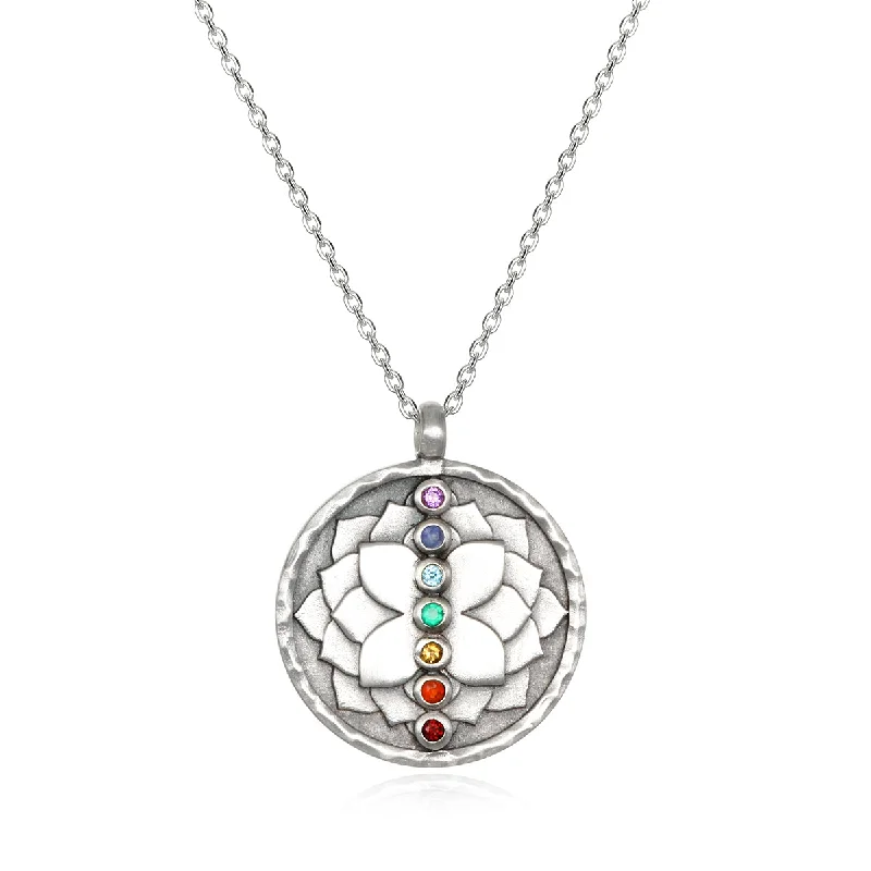 Simple necklaces and pendants with bar pendants for a sleek modern design-Divine Alignment Gemstone Chakra Silver Necklace