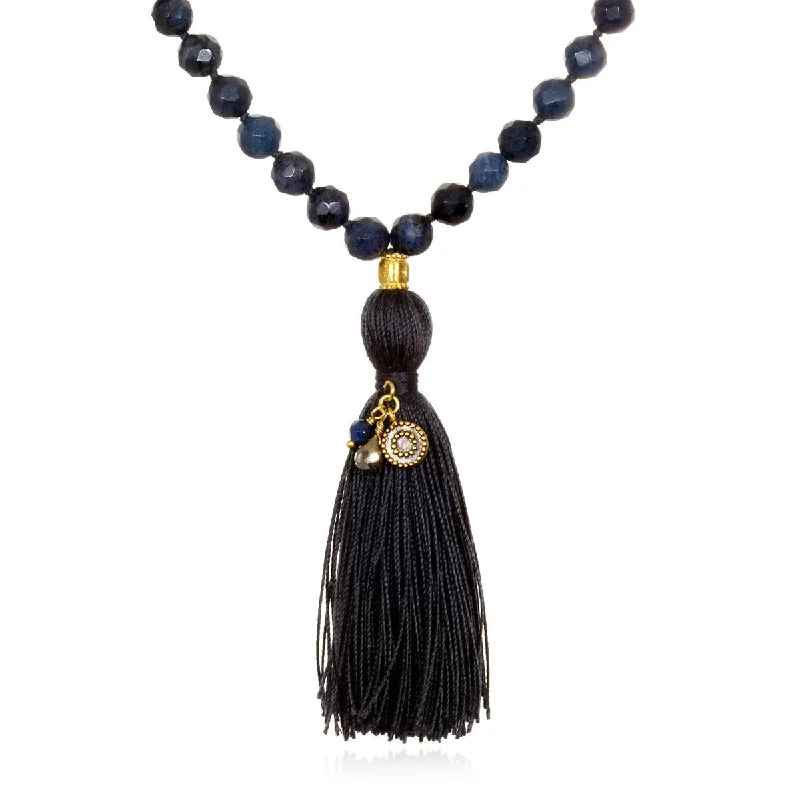 Necklaces and pendants with engraved messages for a deeply personal, sentimental gift-Deep Sky Dumortierite Sun Mala