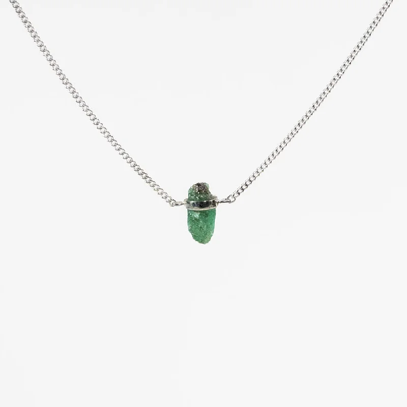 Necklaces and pendants with pearls for a classic and sophisticated touch-Silver Raw Emerald Wrap Necklace