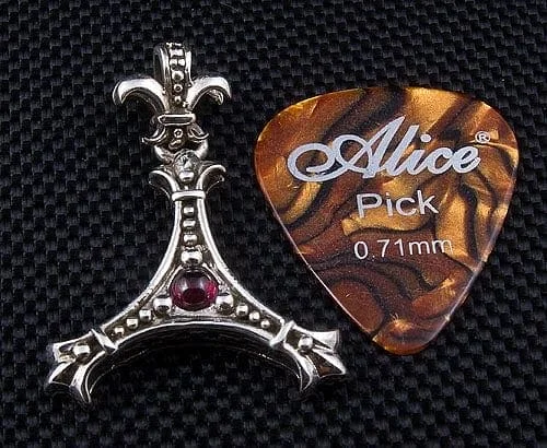 Necklaces and pendants with enamel accents for a colorful, eye-catching appearance-Fleur De Lis Sterling Silver Guitar Pick Holder Pendant