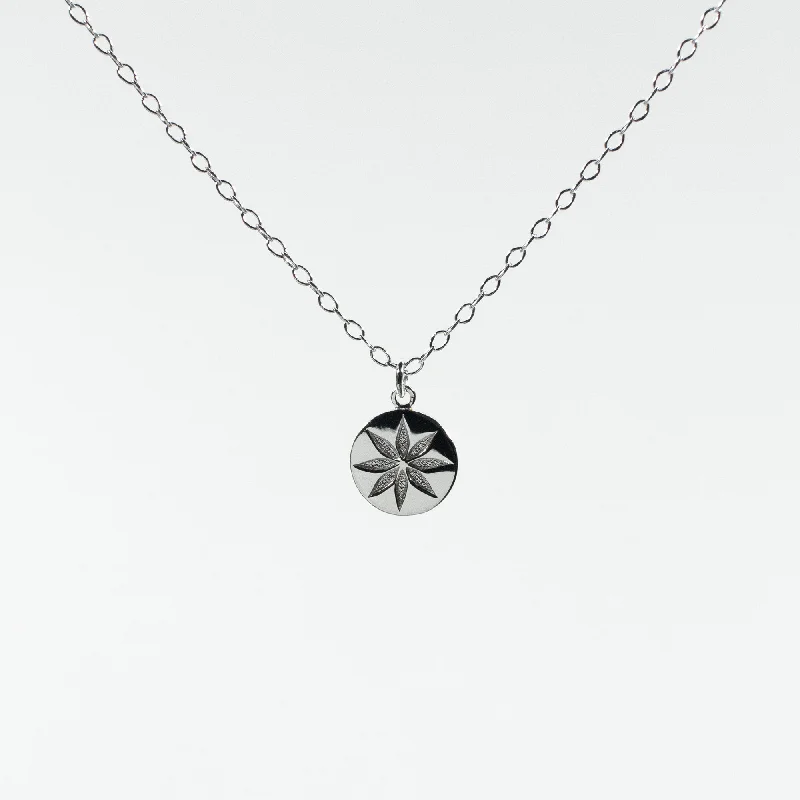 Best necklaces and pendants with matching earrings for a coordinated, elegant look-Silver Flower Disc Necklace