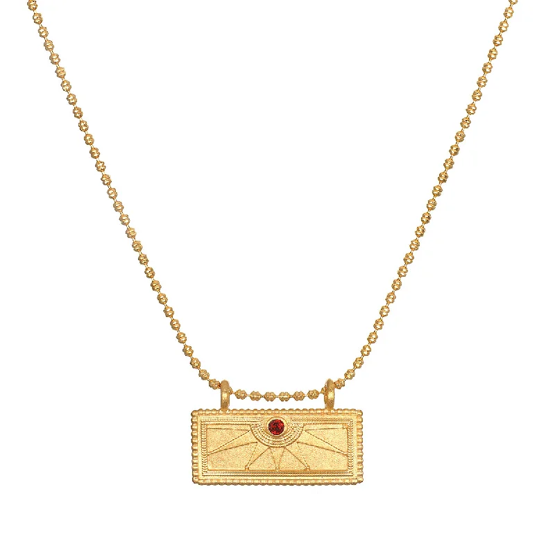 Beautiful necklaces and pendants with layered chains for a fashionable, chic look-January Garnet Sunburst Birthstone Tablet Necklace