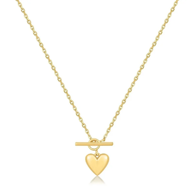 Unique necklaces and pendants with engraved messages for a sentimental gift-Gold Plated Micro Heart Toggle Necklace