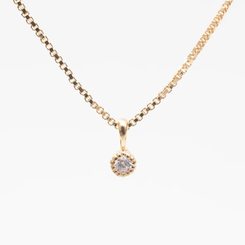 Best necklaces and pendants with heart-shaped designs for a romantic look-Gold Vermeil Tiny Milgrain Edge Cubic Zirconia Necklace