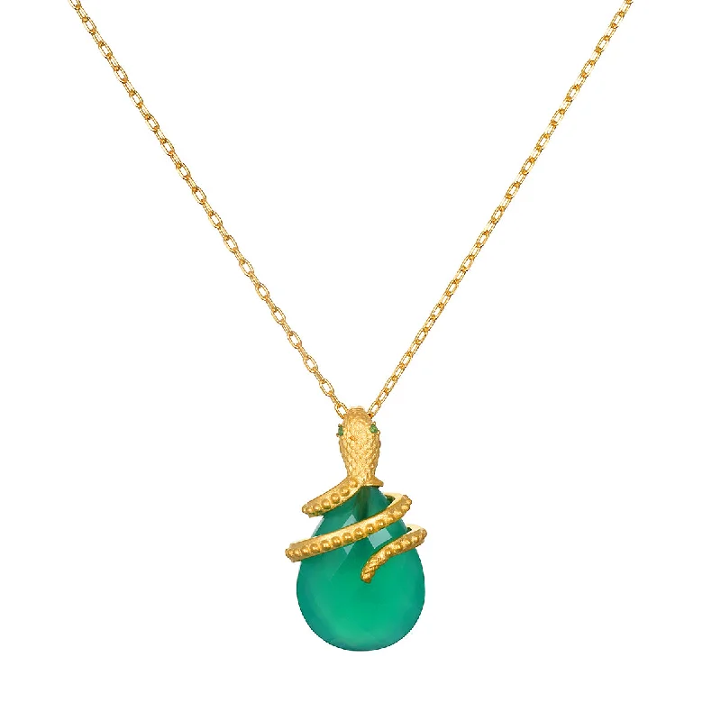 Necklaces and pendants with sun and moon motifs for a celestial-inspired design-Guiding Energy Green Onyx Snake Necklace