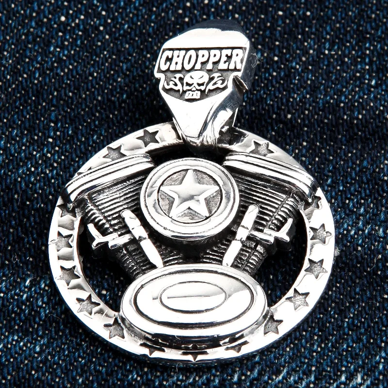 Best necklaces and pendants with intertwined designs for a symbol of unity-Harley Chopper Engine Sterling Silver Biker Pendant